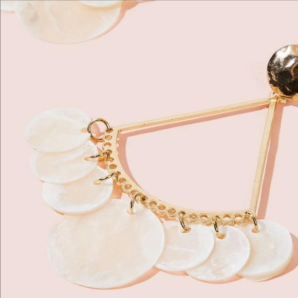 LAST SET SALE Gold + Circle Shell Drop Earrings - Picture 3 of 4